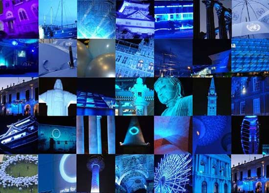 Beleuchtete Monumente als Collage