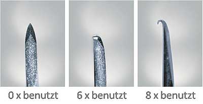 Lanzetten verformen sich nach mehrfachem Gebrauch zu Widerhaken